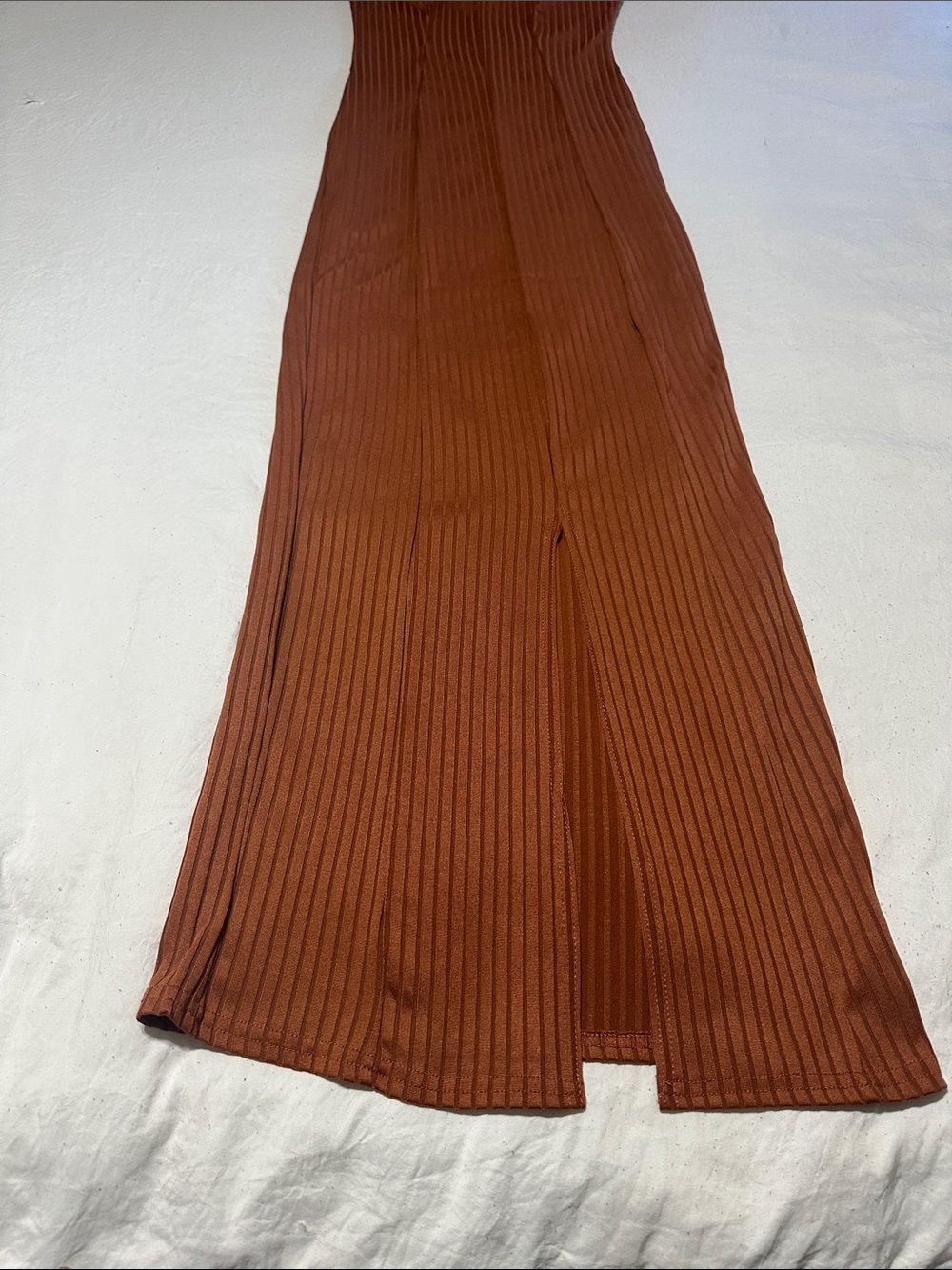 PrettyLittleThing Rust Brown Ribbed Maxi Dress - Picture 5 of 8